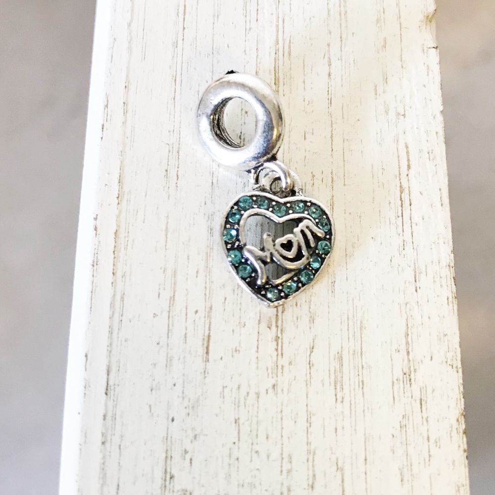 Mom heart charm teal aqua